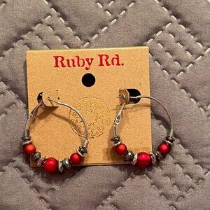 🤑🤑 ANY 3 FOR $10 ITEM -   Ruby Rd. SILVERTONE HOOPS WITH RED BEADS NWT